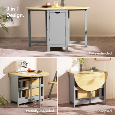 VonHaus Foldable Table and Chairs Set 4, Grey Dining Room Set with Drop