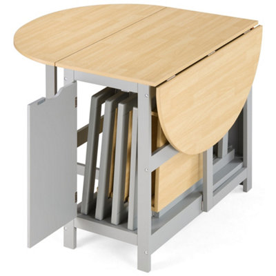 VonHaus Foldable Table and Chairs Set 4 Grey Dining Room Set with Drop Leaf Table