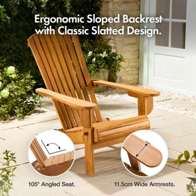 Vonhaus Folding Adirondack Chairs Set of 2, Outdoor Acacia Wood Garden ...