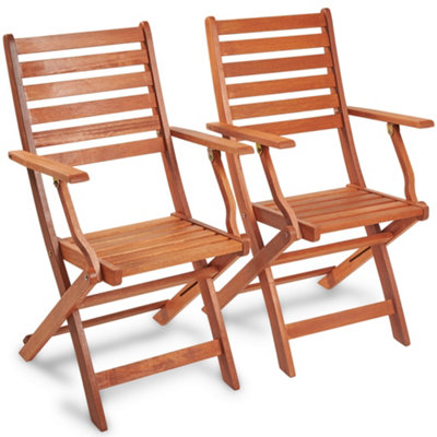 VonHaus Folding Garden Chairs Set of 2, Wooden Deck Chairs & Lawn Chairs w/ Teak Oil Coating, Meranti Hardwood Foldable Armchairs