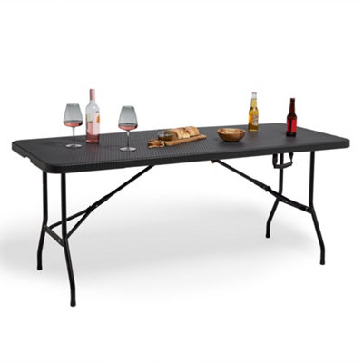 VonHaus Folding Garden Dining Table, 6ft Folding Table for Garden, Rattan Effect & Weatherproof Foldable Table for Outdoor Use