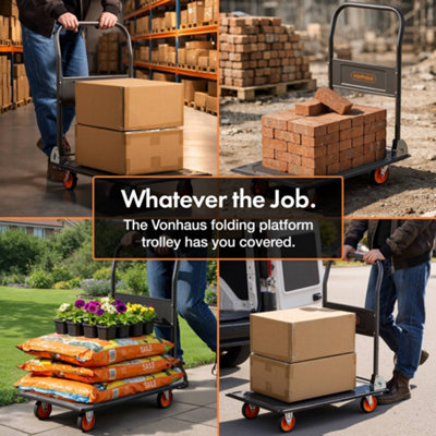VonHaus Folding Platform Trolley 150kg Capacity, Multi-Functional