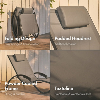 VonHaus Folding Sunlounger, Heavy Duty Weather Resistant Garden Sun Lounger, Portable Textoline Foldable Reclining Outdoor Lounger