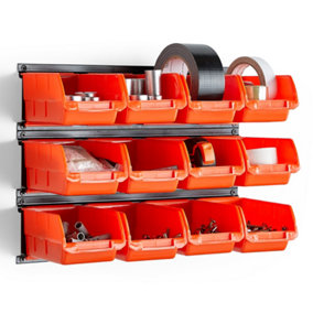 VonHaus Garage and Van Storage Solution, 12Pc Wall Mount Storage Bins with 3 Adjustable Backplates - Bolt, Nuts, Tool Organiser