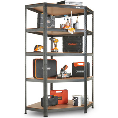 VonHaus Garage Shelving, 5-Tier Heavy Duty Corner Storage, Galvanised Steel Shelves for Garage, Shed & Workshop, 875kg Capacity