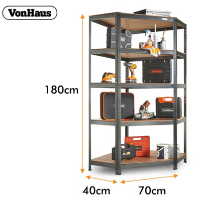 VonHaus Garage Shelving, 5-Tier Heavy Duty Corner Storage, Galvanised Steel Shelves for Garage, Shed & Workshop, 875kg Capacity