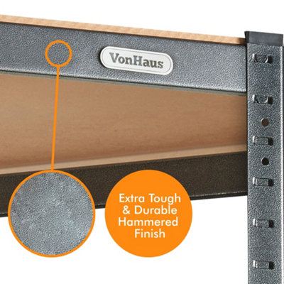VonHaus Garage Shelving, 5-Tier Heavy Duty Corner Storage, Galvanised Steel Shelves for Garage, Shed & Workshop, 875kg Capacity