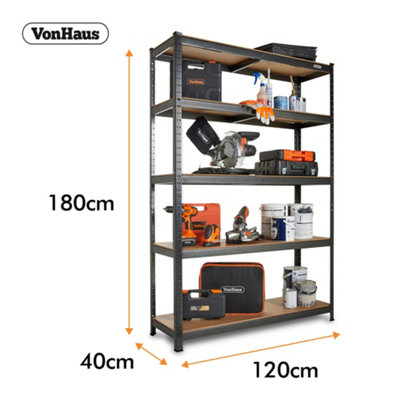 VonHaus Garage Shelving Units, 5-Tier Storage Shelves with 1325KG Capacity, Extra Wide Heavy Duty Shelving with Adjustable Layout