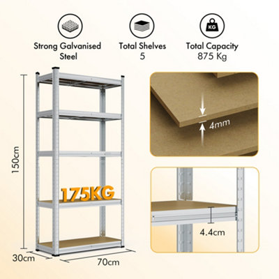 VonHaus Garage Shelving Units, Heavy Duty Shelving Unit for Home, Office & Garage Storage, 5-Tier Shelving, 175kg Shelf Capacity