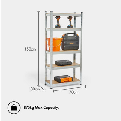 VonHaus Garage Shelving Units - Pack of Five 1.5m Heavy Duty Shelving Units - 5-Tier Units for Storage, 175kg Capacity Per Shelf