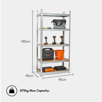 VonHaus Garage Shelving Units - Pack of Four 1.8m Heavy Duty Shelving Units - 5-Tier Units for Storage, 175kg Capacity Per Shelf