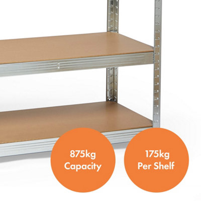 VonHaus Garage Shelving Units - Pack of Four 1.8m Heavy Duty Shelving Units - 5-Tier Units for Storage, 175kg Capacity Per Shelf