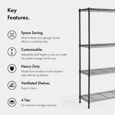 VonHaus Garage Shelving Units Set of 2 Adjustable 4-Tier Wire Shelving Unit for Storage - Metal Wire Shelves for Garage