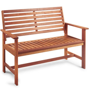 VonHaus Garden Bench, 2 Seater Bench for Garden, Meranti Hardwood Bench, Teak Oil Coated Outdoor Seating, 120cm Wide Wooden Bench