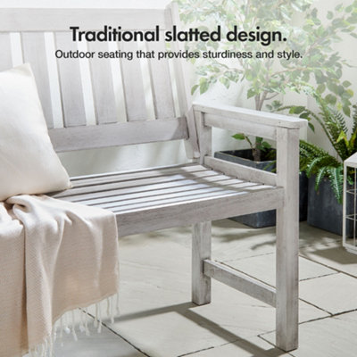 VonHaus Garden Bench, Grey Seater Wooden Outdoor Bench with