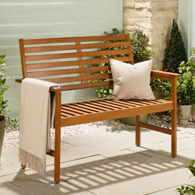 VonHaus Garden Bench, Natural 2 Seater Meranti Hardwood Outdoor Bench ...