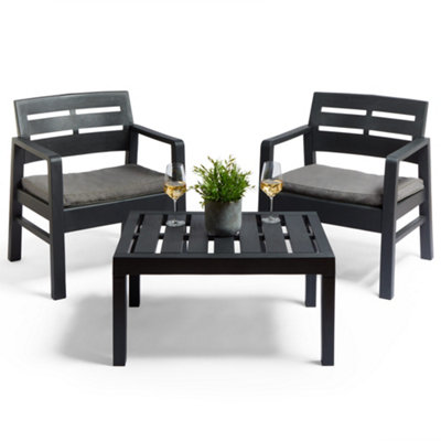 VonHaus Garden Bistro Set Weatherproof Plastic Bistro Set Table Chairs Set of 2 Padded Cushions Water Resistant Patio Set