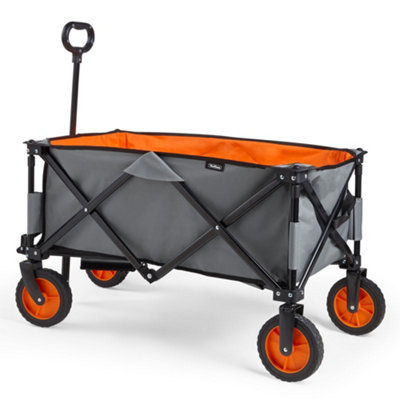 VonHaus Garden Cart - Collapsible Trolley, Trailer, Truck, Wagon w/ Lining, Steel Frame, Breaks, Telescopic Handle, 70kg Capacity