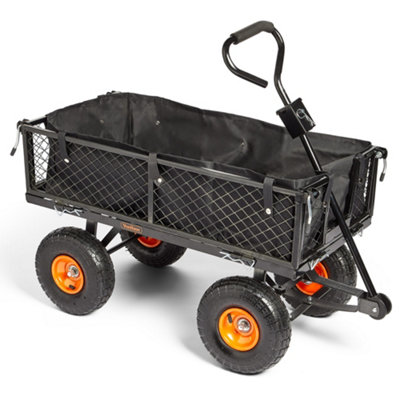 Heavy Duty Pullable Outdoor Steel Utility Cart with Big Wheels Removable  Sides Long Handle