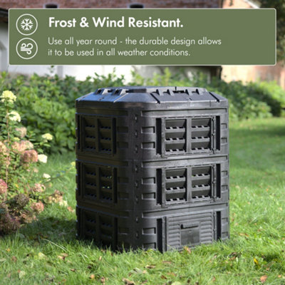 VonHaus Garden Compost Bin 360L, Slatted Composter w/ Water Collection, Side Flap, Outdoor Compost Converter, Frost & UV Resistant
