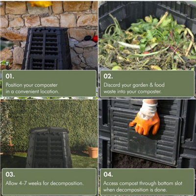 VonHaus Garden Compost Bin 480L, Slatted Composter w/ Water Collection, Side Flap, Outdoor Compost Converter, Frost & UV Resistant