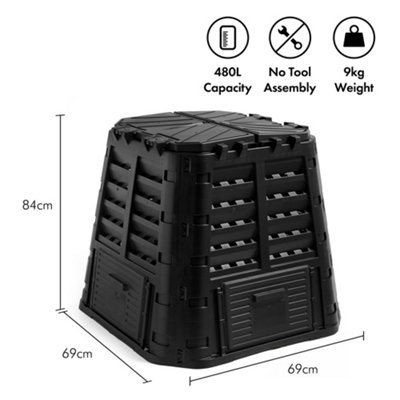 VonHaus Garden Compost Bin 480L, Slatted Composter w/ Water Collection, Side Flap, Outdoor Compost Converter, Frost & UV Resistant