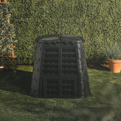 VonHaus Garden Compost Bin 480L, Slatted Composter w/ Water Collection, Side Flap, Outdoor Compost Converter, Frost & UV Resistant