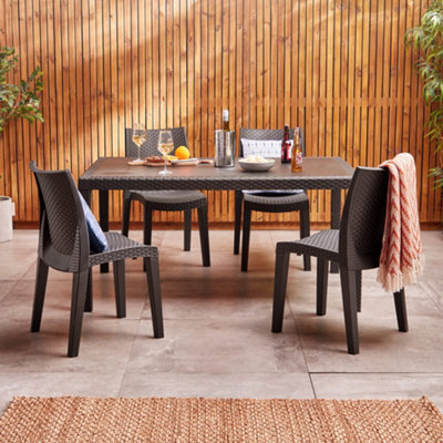 ENSTVER 5-Piece Outdoor Dining Set Rattan Table Chairs W