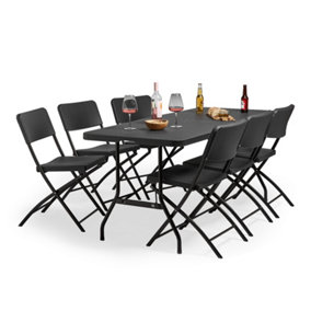 VonHaus Garden Dining Set, Grey 6 Person Rattan Effect Folding Table and Chairs, 6 Seater Dining Set for Patio Decking Balcony