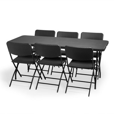 VonHaus Garden Dining Set Grey 6 Person Rattan Effect Folding Table and Chairs 6 Seater Dining