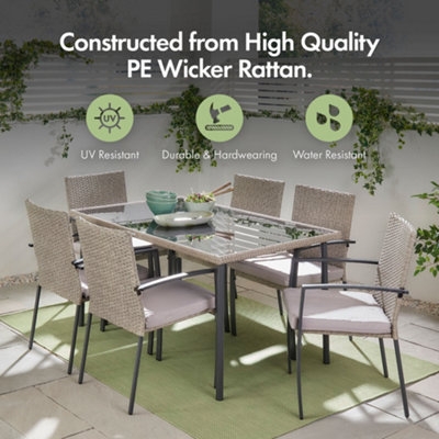 VonHaus Garden Dining Set, Rattan Seater Dining Table Set for