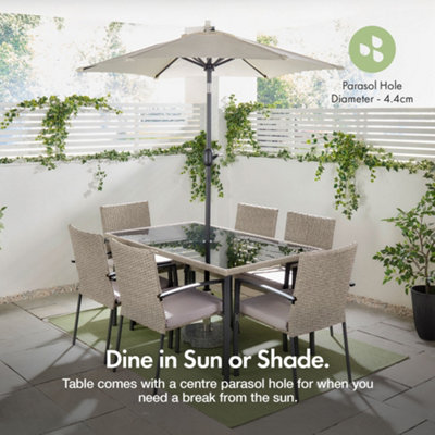 VonHaus Garden Dining Set, Rattan 6 Seater Dining Table Set for Patio, 7pc 6 Person Outdoor Table & Chairs, Removable Cushions