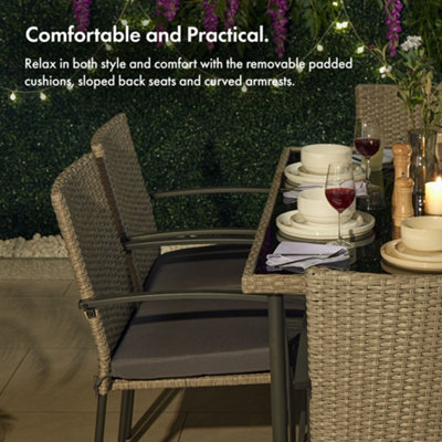 VonHaus Garden Dining Set, Rattan 6 Seater Dining Table Set for Patio, 7pc 6 Person Outdoor Table & Chairs, Removable Cushions