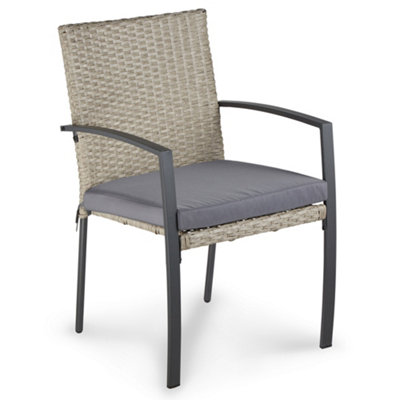VonHaus Garden Dining Set, Rattan 6 Seater Dining Table Set for Patio, 7pc 6 Person Outdoor Table & Chairs, Removable Cushions