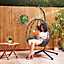 VonHaus Garden Egg Chair & Stand, Black Folding Swing Chair, Cocoon Hanging Chair, Rattan Effect 1 Seater Swing Seat w/ Cushions
