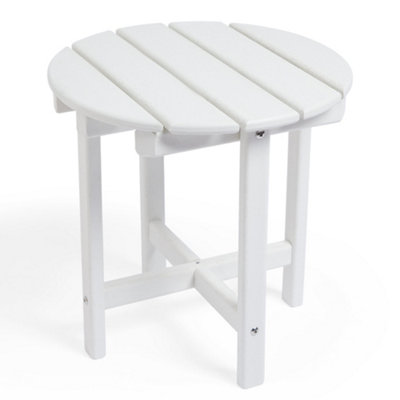 VonHaus Garden Side Table, White Round, Outdoor End Table w/ Durable