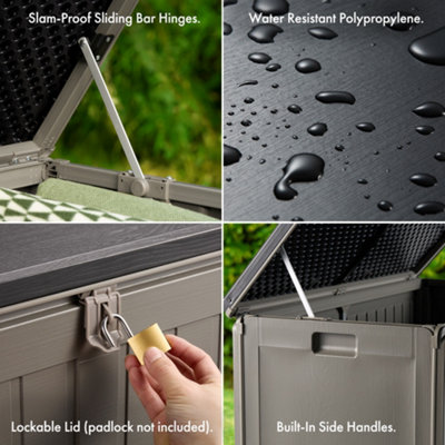 4 x 2 ft Black Large Lockabl Waterproof Plastic Outdoor Garden Storage Box  with Lid 430L Flat Top