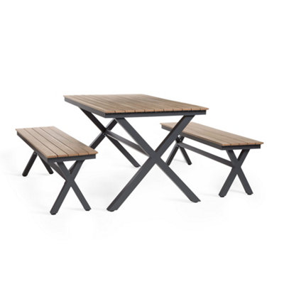 VonHaus Garden Table and Bench Set, 4 Seater Outdoor Dining Set