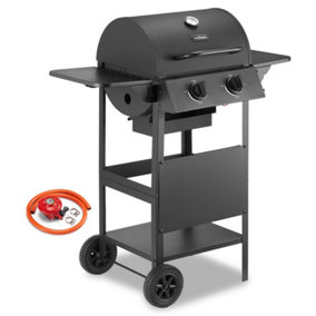 VonHaus Gas BBQ, Barbecue with x2 Gas Burners, Warming Rack, Fold Down Shelves, Wheels, Large Cooking Grill & More