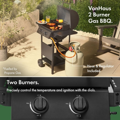 VonHaus Gas BBQ, Barbecue with x2 Gas Burners, Warming Rack, Fold Down Shelves, Wheels, Large Cooking Grill & More