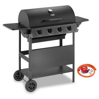 VonHaus Gas BBQ, Barbecue with x4 Gas Burners, Warming Rack, Fold Down Shelves, Wheels, Large Cooking Grill & More