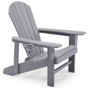 VonHaus Grey Adirondack Chair, Outdoor Fire Pit Chair for Garden, Terrace & Balcony, Waterproof HDPE Slatted Style Garden Chair