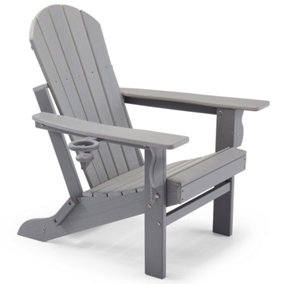 VonHaus Grey Folding Adirondack Chair, Foldable Fire Pit Chair for Garden, Water Resistant HDPE Slatted Firepit & Garden Chair