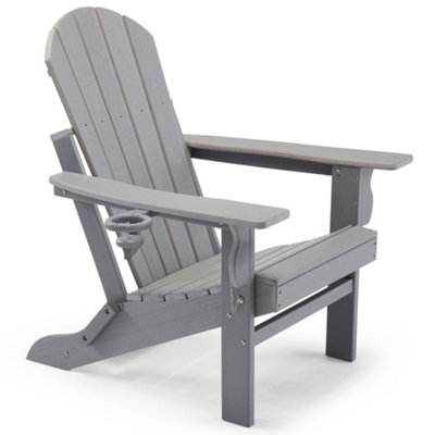 VonHaus Grey Folding Adirondack Chair Foldable Fire Pit Chair for Garden Waterproof HDPE Slatted Firepit Garden Chair