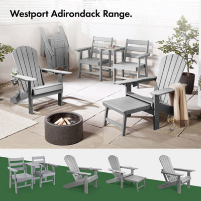 HOmeHua Folding Adirondack Chairs (Set Of 2) - HIPS Plastic, All-Weather, Grey, 350 Lb Capacity
