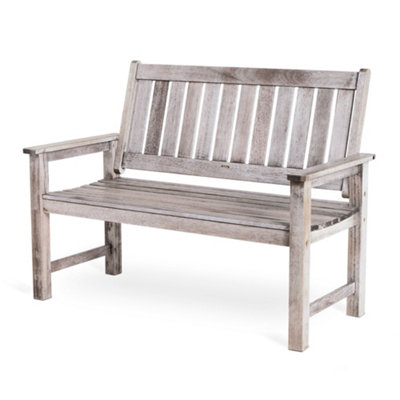 VonHaus Grey Garden Bench, 2 Seater Bench for Garden, Patio & Terrace, Hardwood Bench w/ Teak Oil Coating, 120cm Wide Wooden Bench