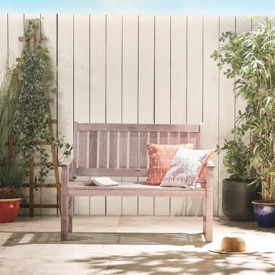 VonHaus Grey Garden Bench, 2 Seater Bench for Garden, Patio & Terrace, Hardwood Bench w/ Teak Oil Coating, 120cm Wide Wooden Bench