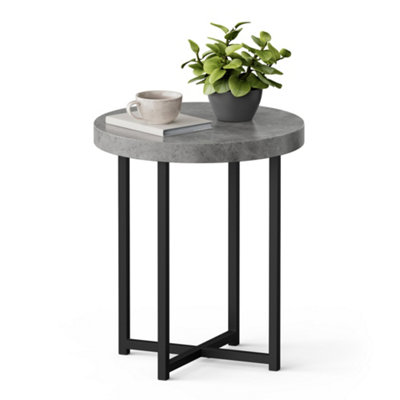 VonHaus Grey Side Table, Concrete Effect Graphite Round End Table for ...