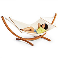 VonHaus Hammock with Frame, 1 Person Hammock with Stand, Natural Larch Wood Stand, Heavy Duty for Garden, Patio, Terrace & Outdoor