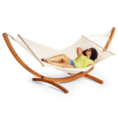 VonHaus Hammock with Frame, 1 Person Hammock with Stand, Natural Larch Wood Stand, Heavy Duty for Garden, Patio, Terrace & Outdoor